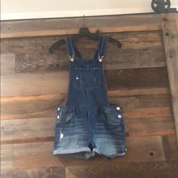 Denim Blue Women's Overall Shorts - Picture 1 of 3